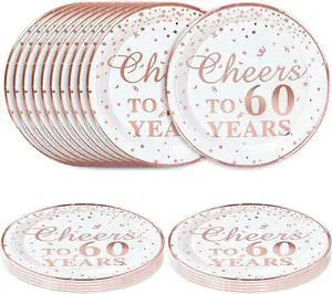 SietDESEO 50 PCS Cheers to 60 Years Paper Plates with Rose Gold Foil 7 Inch Disposable Plates 60th Birthday Dessert Plate for Birthday Party Supplies SietDESEO 50 PCS Cheers to 60 Years Paper Plates with Rose Gold Foil 7 Inch Disposable Plates 60th Birthday Dessert Plate for Birthday Party Supplies