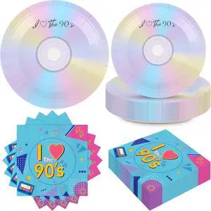 50Pcs 90's Party Paper Plates and Napkins for 90's Dessert Plates 1990 Theme Decoration 90s Tableware Set for Back to The 90s Birthday Party Supplies, Serves 25 50Pcs 90's Party Paper Plates and Napkins for 90's Dessert Plates 1990 Theme Decoration 90s Tableware Set for Back to The 90s Birthday Party Supplies, Serves 25