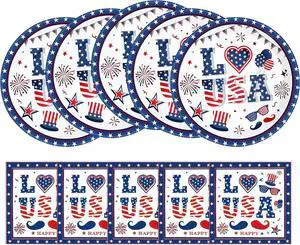 4th of July Plates and Napkins Set, 9 Inch Red White Blue Patriotic Paper Plates 20PCS American Napkins 20PCS Disposable Independence Day Party Supplies Decorations 4th of July Plates and Napkins Set, 9 Inch Red White Blue Patriotic Paper Plates 20PCS American Napkins 20PCS Disposable Independence Day Party Supplies Decorations
