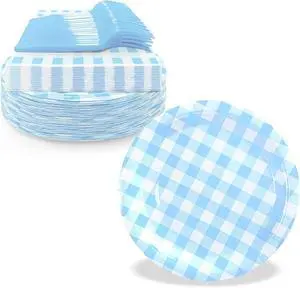 105 Pcs Light Blue Gingham Party Supplies Include 7 Inch Disposable Light Blue Dessert Paper Plates and Napkins for Wedding Birthday Party 105 Pcs Light Blue Gingham Party Supplies Include 7 Inch Disposable Light Blue Dessert Paper Plates and Napkins for Wedding Birthday Party
