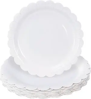 HEIPINIUYE 25 Pieces White Paper Plates 9 Inch White Scalloped Plates Disposable Dinner Plate for Wedding Baby Shower Birthday Party Dessert Plate HEIPINIUYE 25 Pieces White Paper Plates 9 Inch White Scalloped Plates Disposable Dinner Plate for Wedding Baby Shower Birthday Party Dessert Plate