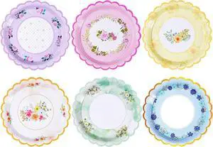 48 PCS Floral Disposable Paper Plates, 7 Inch Scalloped Tea Party Plates 48 PCS Floral Disposable Paper Plates, 7 Inch Scalloped Tea Party Plates