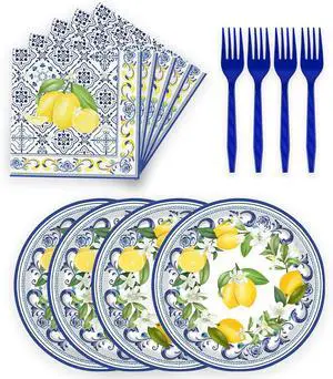 72 Pcs Lemon Paper Plates and Napkins Party Supplies , Blue Tiles Yellow Lemon Party Decorations Disposable Party Plates and Napkins Tableware Set for Birthday Wedding Baby Showe Serves 24 (Lemon) 72 Pcs Lemon Paper Plates and Napkins Party Supplies , Blue Tiles Yellow Lemon Party Decorations Disposable Party Plates and Napkins Tableware Set for Birthday Wedding Baby Showe Serves 24 (Lemon)