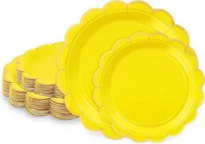 50 Pcs Yellow Paper Plates Disposable, 25 Pcs 9" & 25 Pcs 7" 50 Pcs Yellow Paper Plates Disposable, 25 Pcs 9" & 25 Pcs 7"