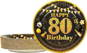 7" Party Paper Plates 80th Birthday Decorations 50 Pcs 7" Party Paper Plates 80th Birthday Decorations 50 Pcs