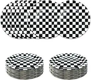 SietDESEO 50 PCS Race Car Dessert Plates - 7 Inch Black and White Checkered Paper Plates for Racing Theme Party, Birthday, Baby Shower Decoration SietDESEO 50 PCS Race Car Dessert Plates - 7 Inch Black and White Checkered Paper Plates for Racing Theme Party, Birthday, Baby Shower Decoration