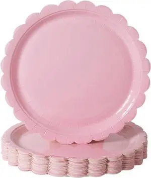 BEFORYOU 50PCS Disposable Paper Plates, Scalloped Pink Party Plates, 7IN BEFORYOU 50PCS Disposable Paper Plates, Scalloped Pink Party Plates, 7IN