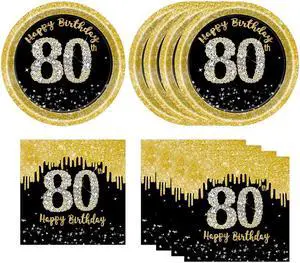 50 Pcs 80th Birthday Plates and Napkins Party Supplies, Back Gold 80th Birthday Party Plates and Napkins Tableware Set for Men Women Cheers to 80 Years Anniversary Decorations (80th) 50 Pcs 80th Birthday Plates and Napkins Party Supplies, Back Gold 80th Birthday Party Plates and Napkins Tableware Set for Men Women Cheers to 80 Years Anniversary Decorations (80th)
