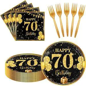 70th 7 inch Birthday Party Paper Plates and Napkins Forks,Serve 20 70th 7 inch Birthday Party Paper Plates and Napkins Forks,Serve 20