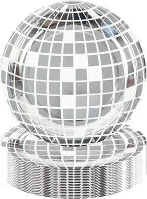 50Pcs Disco Ball Paper Plates, 7 Inch Disposable Disco Party Dessert Plates 50Pcs Disco Ball Paper Plates, 7 Inch Disposable Disco Party Dessert Plates