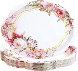 Fancy Land Floral Oval Paper Plates Disposable Dinner Platters Fancy Land Floral Oval Paper Plates Disposable Dinner Platters