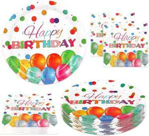 50 Pcs Happy Birthday Plates and Napkins, 9inch Colorful Dots Birthday Cake Dessert Plates, Disposable Paper Dinnerware Set for Birthdays Party Supplies Birthday Balloon, 25 Guests 50 Pcs Happy Birthday Plates and Napkins, 9inch Colorful Dots Birthday Cake Dessert Plates, Disposable Paper Dinnerware Set for Birthdays Party Supplies Birthday Balloon, 25 Guests
