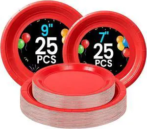 LANLISA Fun Red Paper Plates - Disposable Plates for Party, 25-9" & 25-7" LANLISA Fun Red Paper Plates - Disposable Plates for Party, 25-9" & 25-7"