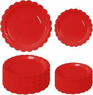 50 Pcs Red Scalloped Paper Plates 25 × 7'' and 25 × 9'' Disposable Red Scalloped Dinner Plates for Wedding Baby Shower Birthday Party Disposable Dessert Plate 50 Pcs Red Scalloped Paper Plates 25 × 7'' and 25 × 9'' Disposable Red Scalloped Dinner Plates for Wedding Baby Shower Birthday Party Disposable Dessert Plate