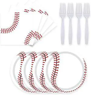 72 Pcs Baseball Plates Napkins and Forks Set, 7 Inch, Serves 24 Guests 72 Pcs Baseball Plates Napkins and Forks Set, 7 Inch, Serves 24 Guests