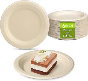 Small Disposable Plates 6 inch,50 Pack Compostable Dessert Plates Small Disposable Plates 6 inch,50 Pack Compostable Dessert Plates