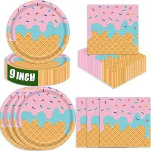 40 Pcs Ice Cream Plates and Napkins Party Supplies,Disposable Ice Cream Paper Plates and Napkins Tableware Set for Birthday Baby Shower Sweet Summer Ice Party Serve 20 Guests 40 Pcs Ice Cream Plates and Napkins Party Supplies,Disposable Ice Cream Paper Plates and Napkins Tableware Set for Birthday Baby Shower Sweet Summer Ice Party Serve 20 Guests