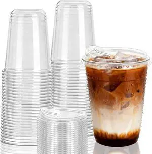 25 Set 16 oz Disposable Clear Round Bottom Plastic Cups with Sip Lids 25 Set 16 oz Disposable Clear Round Bottom Plastic Cups with Sip Lids