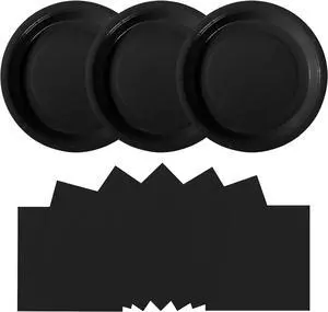 Black 9Inch Paper Plates and Napkins Disposable Plates Serves 24 Black 9Inch Paper Plates and Napkins Disposable Plates Serves 24