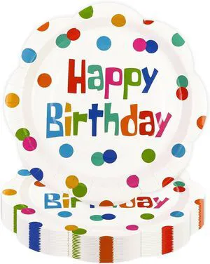 50 PCS Happy Birthday Paper Plates 7inch, Colorful Polka Dot Disposable Scalloped Cake Dessert Plates Party Supplies for Birthday Party Decorations 50 PCS Happy Birthday Paper Plates 7inch, Colorful Polka Dot Disposable Scalloped Cake Dessert Plates Party Supplies for Birthday Party Decorations