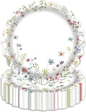 Wildflower Paper Plates,50-Pack 7 Inch Floral Disposable Plates Wildflower Paper Plates,50-Pack 7 Inch Floral Disposable Plates