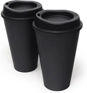 Rolling Sands USA Made 16 oz Reusable Coffee Cups with Lids 2 Pk, To Go Travel Cups, Hot or Cold Drinks, Dishwasher and Microwave Safe, Black Rolling Sands USA Made 16 oz Reusable Coffee Cups with Lids 2 Pk, To Go Travel Cups, Hot or Cold Drinks, Dishwasher and Microwave Safe, Black