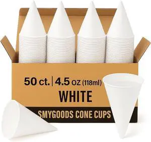 Disposable White Paper Cone Cups (Pack of 50-4.5 oz) Eco-Friendly, Leak-Proof, Ideal for Events, Water Coolers, Quick Hydration & Efficient Cleanup Disposable White Paper Cone Cups (Pack of 50-4.5 oz) Eco-Friendly, Leak-Proof, Ideal for Events, Water Coolers, Quick Hydration & Efficient Cleanup