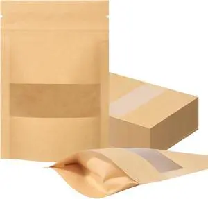 100 Pcs Resealable bags, 3.5" x 5.5" Sealable Stand Up Kraft Paper Bags with Matte Window, Zip Lock Food Storage Bags for Packaging Products 100 Pcs Resealable bags, 3.5" x 5.5" Sealable Stand Up Kraft Paper Bags with Matte Window, Zip Lock Food Storage Bags for Packaging Products
