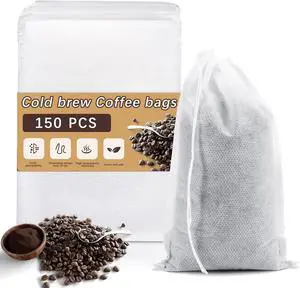 150 Pcs Cold Brew Bags 4x6 inch, No Mess Disposable Cold Brew Coffee Filter Pouches with Drawstring Large Empty Tea Bag for Loose Leaf Tea, Iced Coffee, Herbs, Spice, Home brewing, Hot pot 150 Pcs Cold Brew Bags 4x6 inch, No Mess Disposable Cold Brew Coffee Filter Pouches with Drawstring Large Empty Tea Bag for Loose Leaf Tea, Iced Coffee, Herbs, Spice, Home brewing, Hot pot
