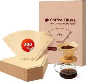 200 Count Coffee Filters #4, Unbleached Cone Coffee Filters 8-12 Cup 200 Count Coffee Filters #4, Unbleached Cone Coffee Filters 8-12 Cup