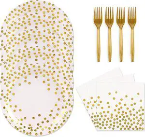 48PCS White and Gold Plates and Napkins Party Supplies, Gold Dot Disposable Party Paper Plates and Napkins with Forks Tableware Set for Wedding Baby Shower Birthday Decorations 16 Guests 48PCS White and Gold Plates and Napkins Party Supplies, Gold Dot Disposable Party Paper Plates and Napkins with Forks Tableware Set for Wedding Baby Shower Birthday Decorations 16 Guests
