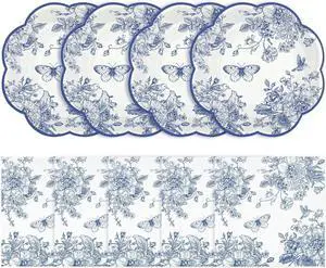 NatNarr 50 Pcs Blue Floral Plates and Napkins, Blue Floral Party Supplies NatNarr 50 Pcs Blue Floral Plates and Napkins, Blue Floral Party Supplies