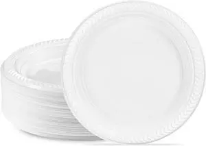 PLASTICPRO 100 PCS White Plastic Round 7 Inch Plates - Premium Quality, Light Weight Disposable Dinner Plates for Parties & Weddings PLASTICPRO 100 PCS White Plastic Round 7 Inch Plates - Premium Quality, Light Weight Disposable Dinner Plates for Parties & Weddings
