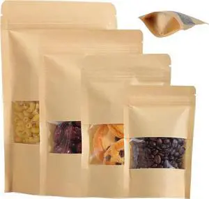 Wsicse 100 Pcs Kraft Stand Up Pouches With Window, 4 Sizes, Brown Wsicse 100 Pcs Kraft Stand Up Pouches With Window, 4 Sizes, Brown