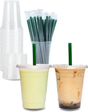 Aatriet 12 oz Clear Plastic Cups with Lids and STRAWS, Disposable Party Cups for To Go Iced Coffee Cold Drinks, Smoothie, Juice, Parfait, Frappuccino, Milkshake. No Leaking Fruit Cup, 25 Sets Aatriet 12 oz Clear Plastic Cups with Lids and STRAWS, Disposable Party Cups for To Go Iced Coffee Cold Drinks, Smoothie, Juice, Parfait, Frappuccino, Milkshake. No Leaking Fruit Cup, 25 Sets