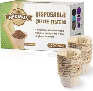 100 Count Disposable K Cup Coffee Filters, Coffee Filter Paper for Keurig Brewers Single Serve 1.0 and 2.0, Use with Resusable K Cup Pods (Natural) 100 Count Disposable K Cup Coffee Filters, Coffee Filter Paper for Keurig Brewers Single Serve 1.0 and 2.0, Use with Resusable K Cup Pods (Natural)
