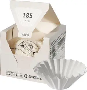 Palatti 185 Basket Coffee Paper Filters (100 count, 2-4 cups) for Flat Bottom Pour Over Makers and Drippers, with a Paper Box as a Convenient Filter Holder Palatti 185 Basket Coffee Paper Filters (100 count, 2-4 cups) for Flat Bottom Pour Over Makers and Drippers, with a Paper Box as a Convenient Filter Holder