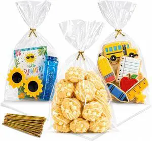 NPLUX Cellophane Bags, 100 Pack 6x10 inch With Ties for Bakery Orders NPLUX Cellophane Bags, 100 Pack 6x10 inch With Ties for Bakery Orders