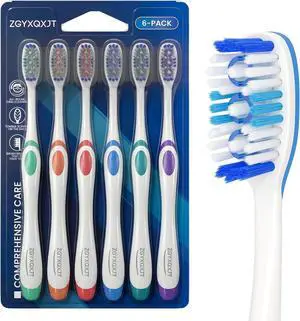 Hard Bristle Toothbrush for Adults, Manual with Wavy Bristles & Tongue Cleaner, Effective Teeth Cleaning & Breath Care 6 Pack Hard Bristle Toothbrush for Adults, Manual with Wavy Bristles & Tongue Cleaner, Effective Teeth Cleaning & Breath Care 6 Pack