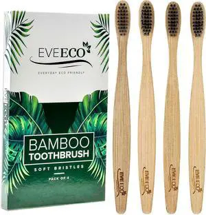 4 Count I Bamboo Toothbrush I Soft Bristles Best for Sensitive Gums I Charcoal I Vegan I Natural Wood I BPA Fee I Recyclable I Compostable I Biodegradable | Environmentally Friendly 4 Count I Bamboo Toothbrush I Soft Bristles Best for Sensitive Gums I Charcoal I Vegan I Natural Wood I BPA Fee I Recyclable I Compostable I Biodegradable | Environmentally Friendly