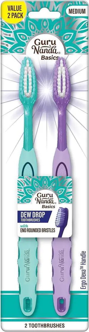 GuruNanda Dew Drop Toothbrushes - Medium Bristles for Deep Cleaning - Gentle on Teeth & Gums - Ideal for Kids & Adults - Pack of 2 GuruNanda Dew Drop Toothbrushes - Medium Bristles for Deep Cleaning - Gentle on Teeth & Gums - Ideal for Kids & Adults - Pack of 2