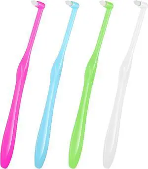 4 PCS End Tuft Toothbrush Adult, Single End Tuft Brush, Soft Orthodontic Toothbrushes for Braces, Small Soft Head for Tiny Hard-to-Reach Areas Detail Cleaning, Individually Wrapped 4 PCS End Tuft Toothbrush Adult, Single End Tuft Brush, Soft Orthodontic Toothbrushes for Braces, Small Soft Head for Tiny Hard-to-Reach Areas Detail Cleaning, Individually Wrapped