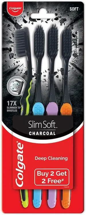 Colgate SlimSoft Charcoal Toothbrush Set of 4 | Soft Bristles | Deep Cleaning Colgate SlimSoft Charcoal Toothbrush Set of 4 | Soft Bristles | Deep Cleaning