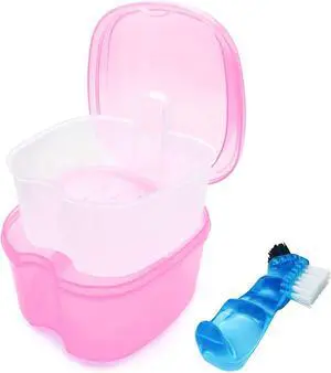 Denture Bath Case Denture Soaking Cup with Brush, Denture Holder Case Retainer Cleaning Case False Teeth Storage Box for Travel and Daily Use Denture Bath Case Denture Soaking Cup with Brush, Denture Holder Case Retainer Cleaning Case False Teeth Storage Box for Travel and Daily Use