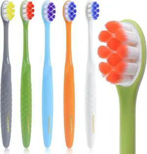 Extra Soft Toothbrushes for Adults, with 20000 Micro Nano Bristles, for Sensitive Teeth and Gum Recession (Compact Head, 5 Count, Family Value Set) Extra Soft Toothbrushes for Adults, with 20000 Micro Nano Bristles, for Sensitive Teeth and Gum Recession (Compact Head, 5 Count, Family Value Set)