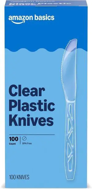 Amazon Basics Disposable Clear Plastic Knives, Premium Quality, 100 Count Amazon Basics Disposable Clear Plastic Knives, Premium Quality, 100 Count