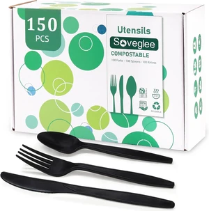 Black No Plastic Silverware, Disposable Compostable Utensils 50 Forks 50 Spoons 50 Knives Disposable Cutlery, Eco Friendly Compostable Utensils, Disposable Forks Spoons Knives Set for Party Office Black No Plastic Silverware, Disposable Compostable Utensils 50 Forks 50 Spoons 50 Knives Disposable Cutlery, Eco Friendly Compostable Utensils, Disposable Forks Spoons Knives Set for Party Office