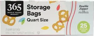 365 by Whole Foods Market, Quart Size Storage Bags, Double Zipper, 25 Count 365 by Whole Foods Market, Quart Size Storage Bags, Double Zipper, 25 Count