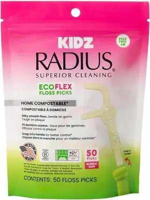 Radius Bubblegum EcoFlex Compostable Floss Picks Kids for Oral Care Boost Non Toxic Tooth & Gum Protection Radius Bubblegum EcoFlex Compostable Floss Picks Kids for Oral Care Boost Non Toxic Tooth & Gum Protection