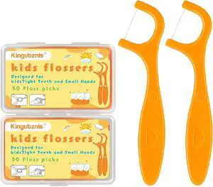 Kids Flossers-100 Count Kids Floss Picks-Includes 2 Portable Travel Cases-No Shred Thread and Unflavored (Orange) Kids Flossers-100 Count Kids Floss Picks-Includes 2 Portable Travel Cases-No Shred Thread and Unflavored (Orange)